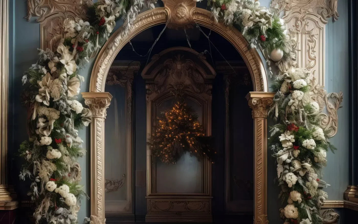 Winter Holiday Arch 16’X10’ Ultracloth (192 X 120 Inch) Backdrop