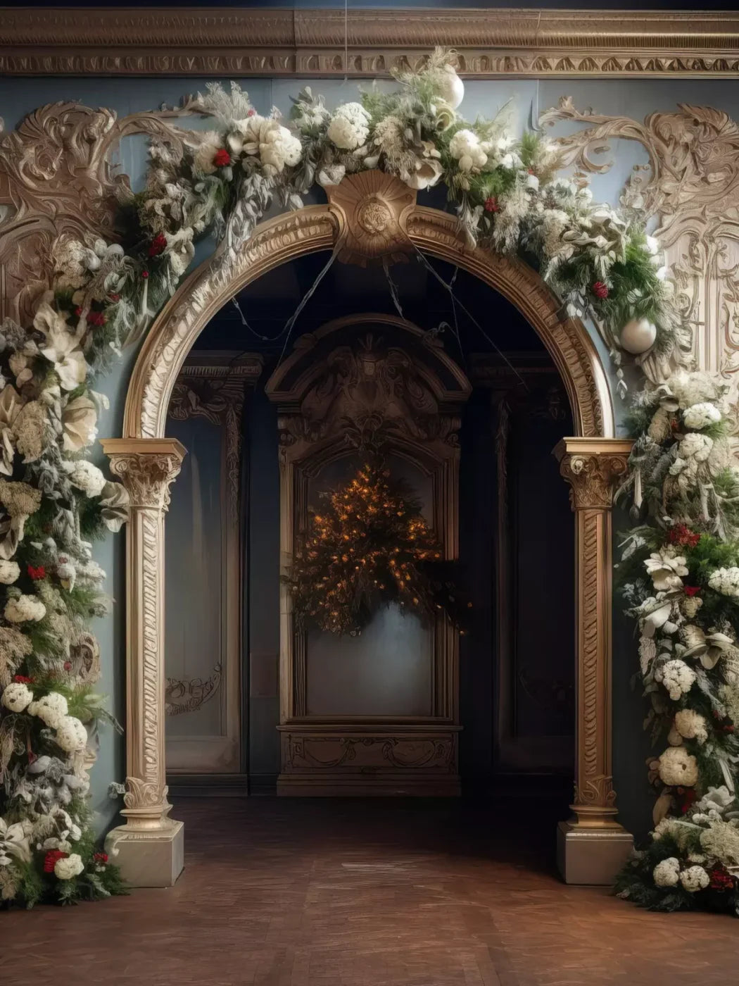 Winter Holiday Arch 6’X8’ Fleece (72 X 96 Inch) Backdrop