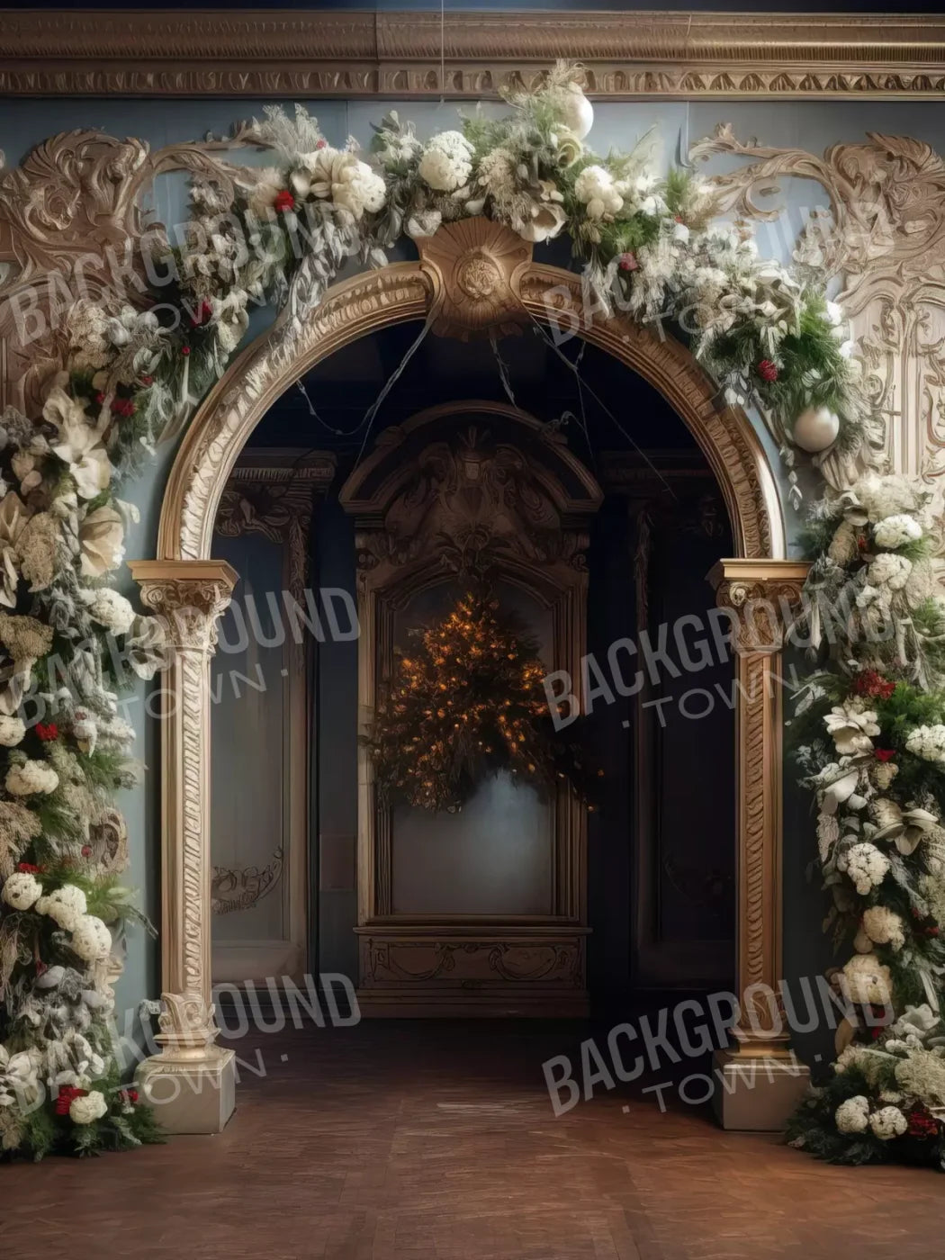 Winter Holiday Arch 6’X8’ Fleece (72 X 96 Inch) Backdrop