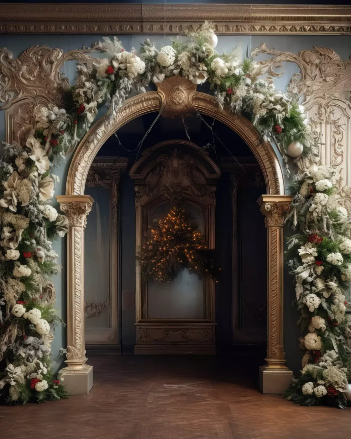 Winter Holiday Arch 8’X10’ Fleece (96 X 120 Inch) Backdrop