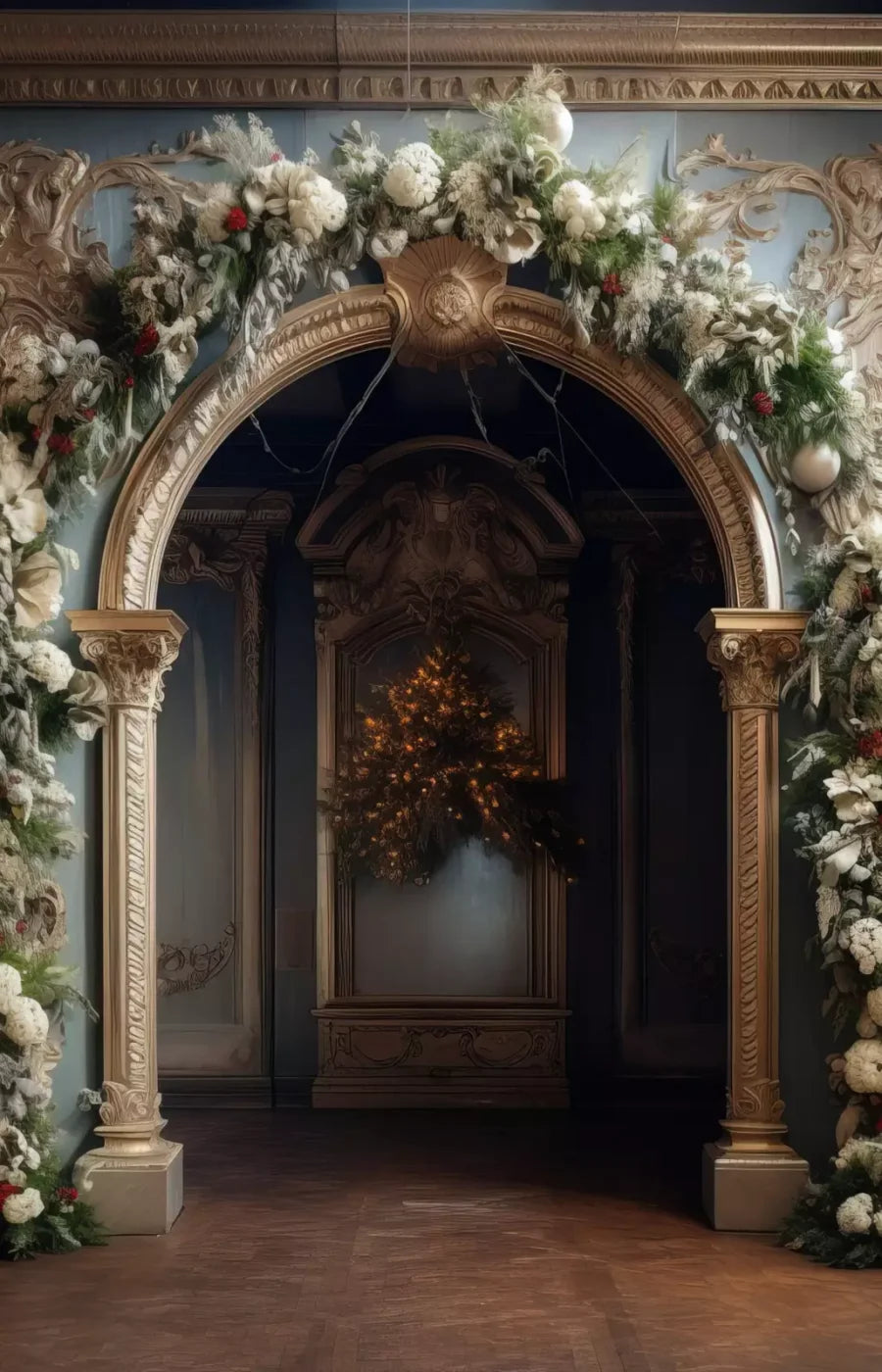 Winter Holiday Arch 9’X14’ Ultracloth (108 X 168 Inch) Backdrop