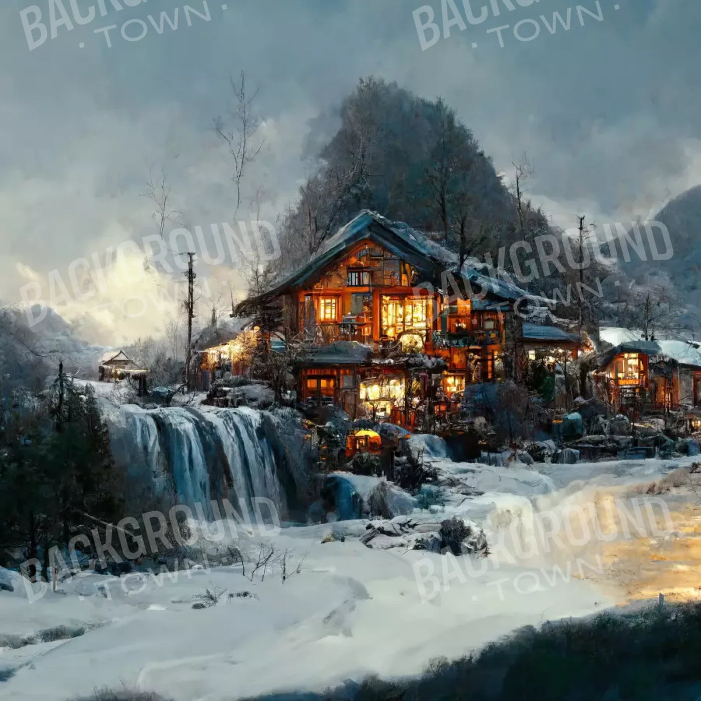 Winter Village 10X10 Ultracloth ( 120 X Inch ) Backdrop