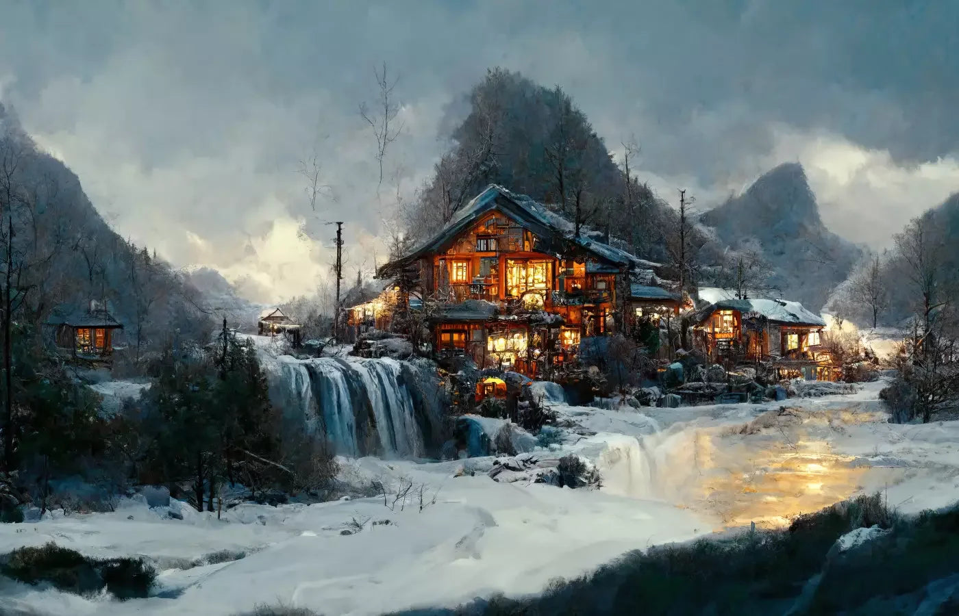 Winter Village 12X8 Ultracloth ( 144 X 96 Inch ) Backdrop