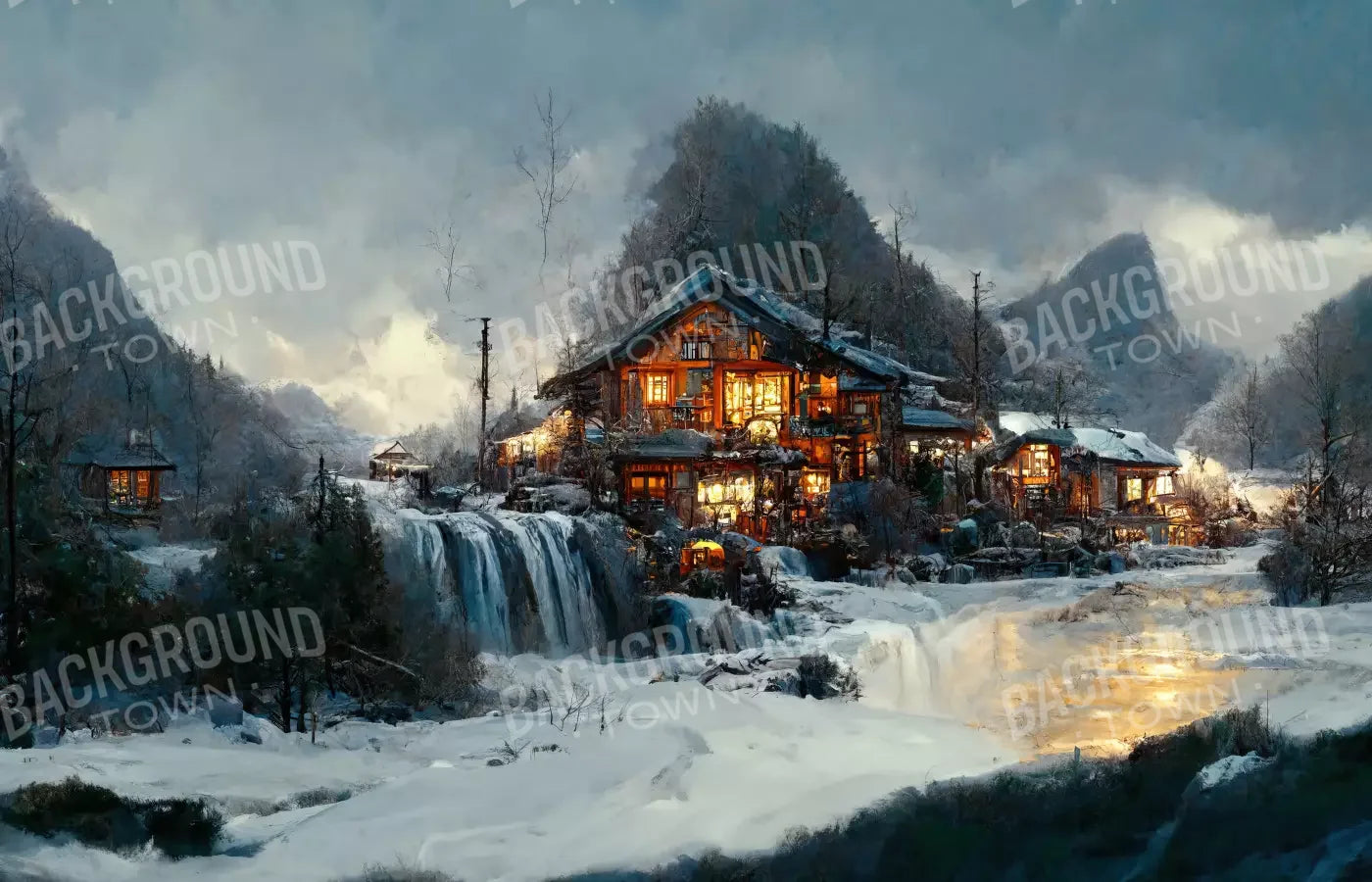 Winter Village 12X8 Ultracloth ( 144 X 96 Inch ) Backdrop