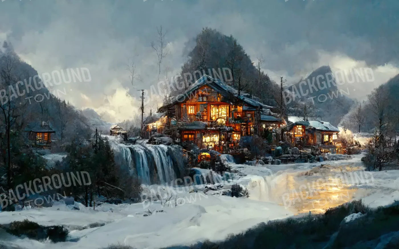 Winter Village 14X9 Ultracloth ( 168 X 108 Inch ) Backdrop