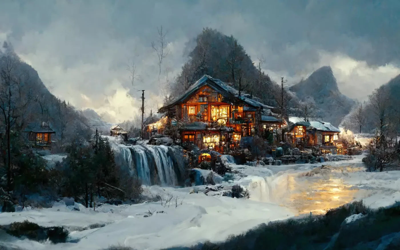 Winter Village 14X9 Ultracloth ( 168 X 108 Inch ) Backdrop