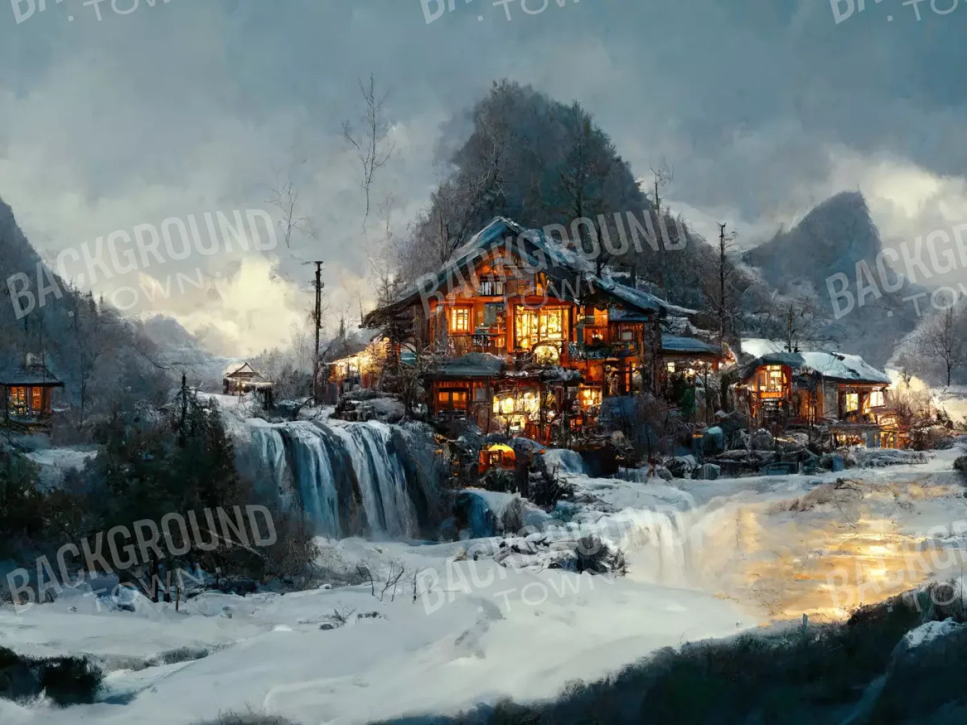 Winter Village 7X5 Ultracloth ( 84 X 60 Inch ) Backdrop