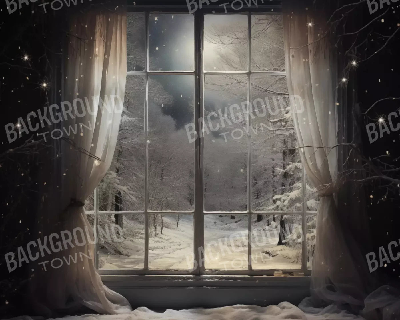 Winter Window 1 Horizontal 10X8 Fleece ( 120 X 96 Inch ) Backdrop