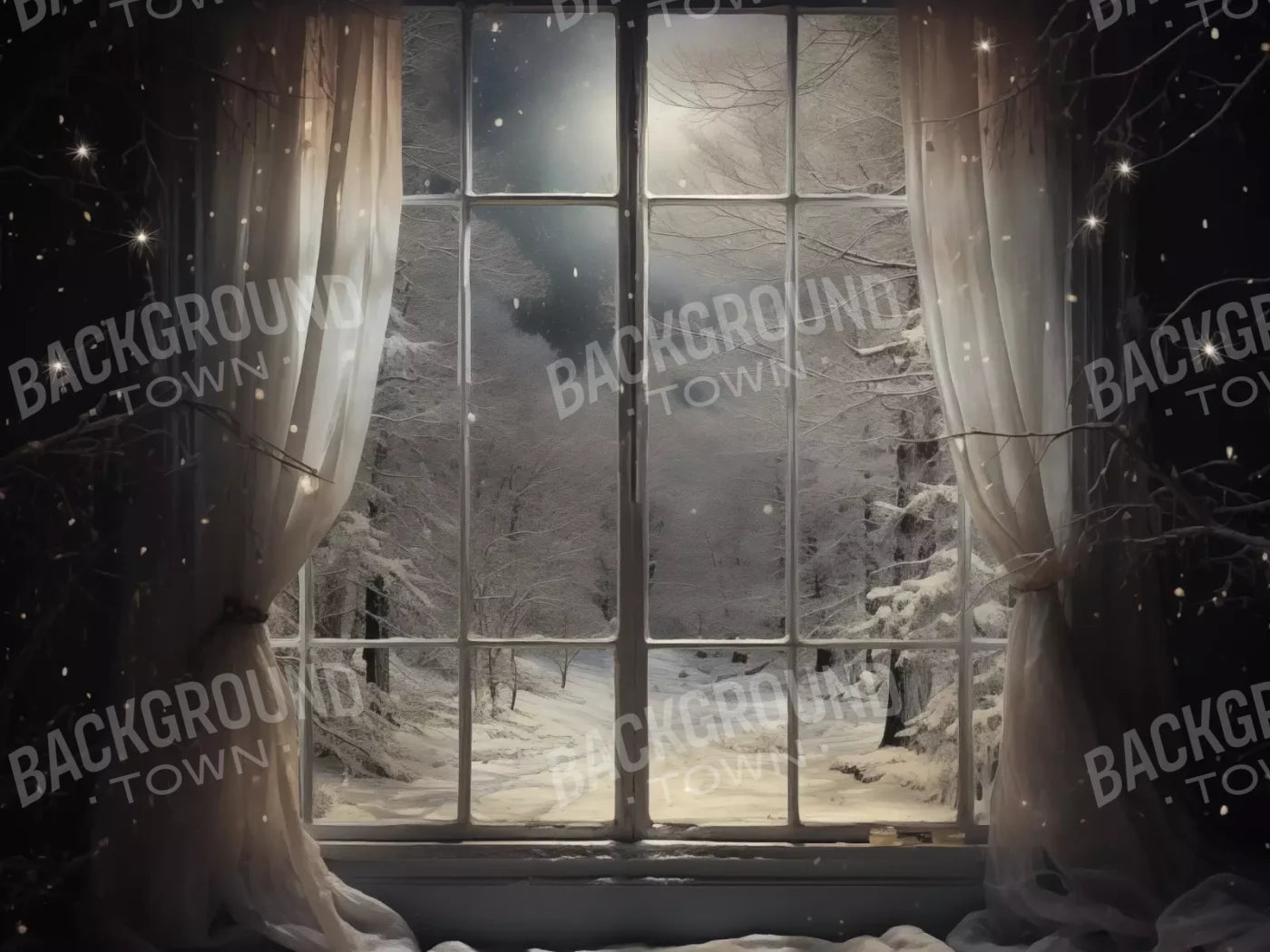 Winter Window 1 Horizontal 8X6 Fleece ( 96 X 72 Inch ) Backdrop
