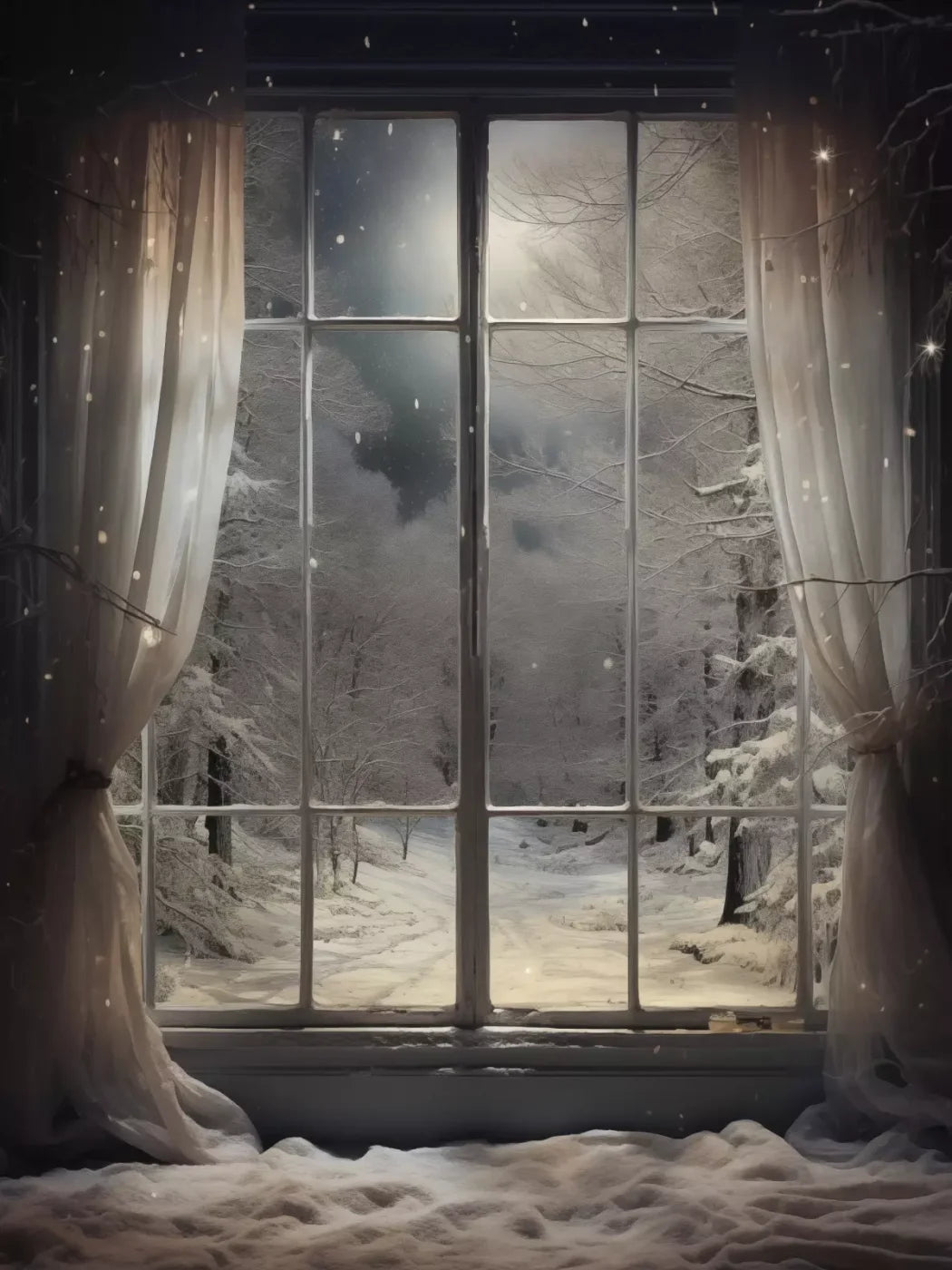 Winter Window 1 Vertical 5X68 Fleece ( 60 X 80 Inch ) Backdrop
