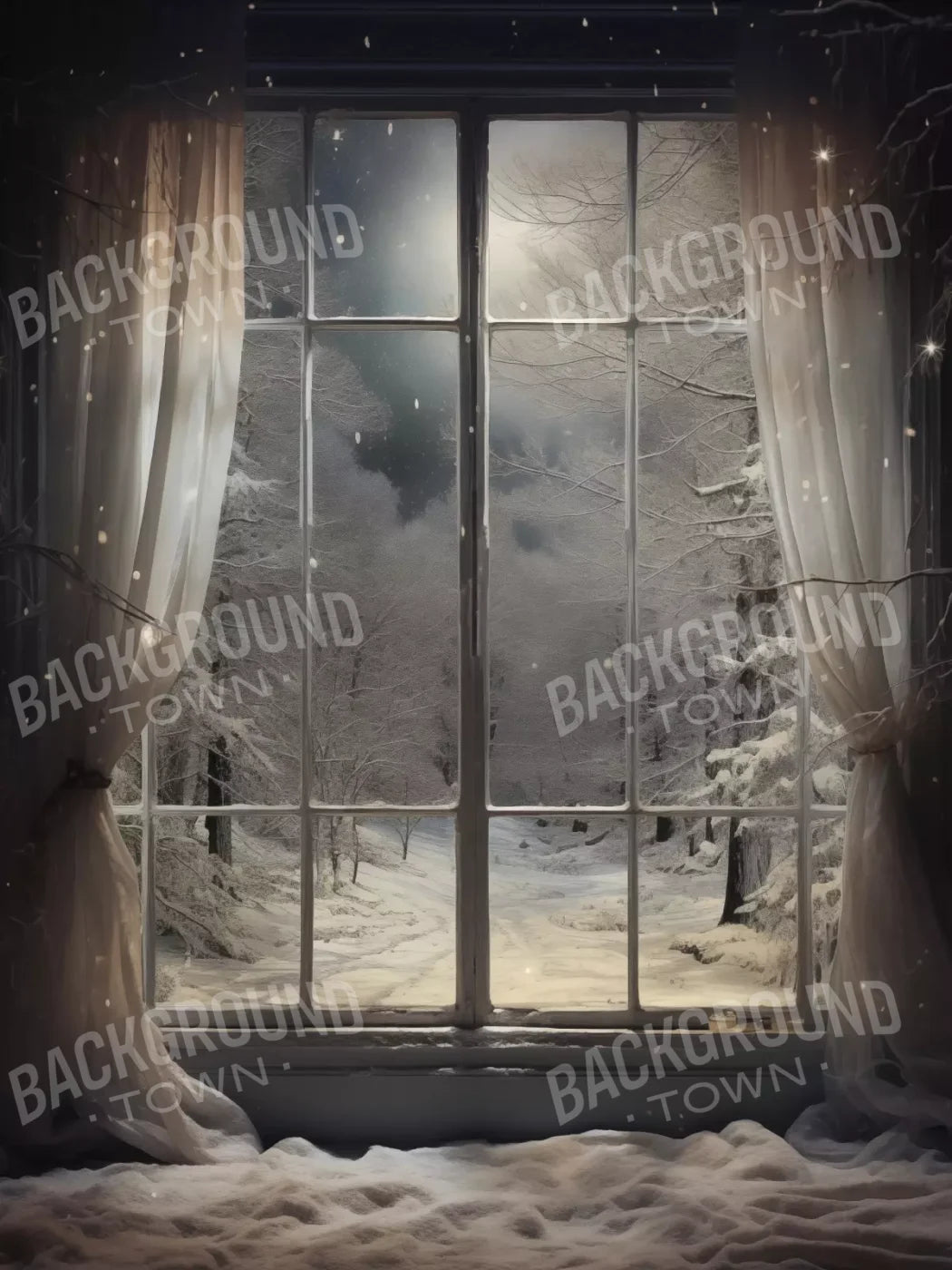 Winter Window 1 Vertical 6X8 Fleece ( 72 X 96 Inch ) Backdrop