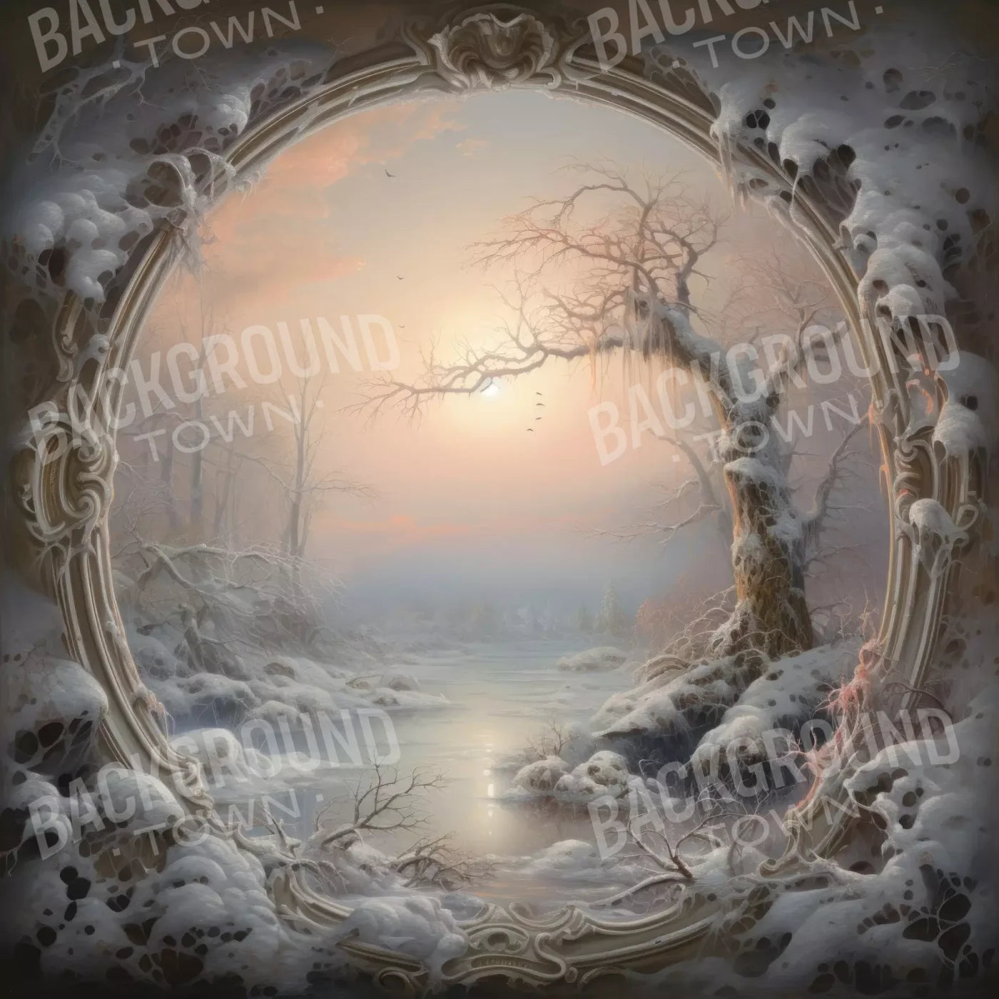Winter Wonderland Scene 10X10 Ultracloth ( 120 X Inch ) Backdrop