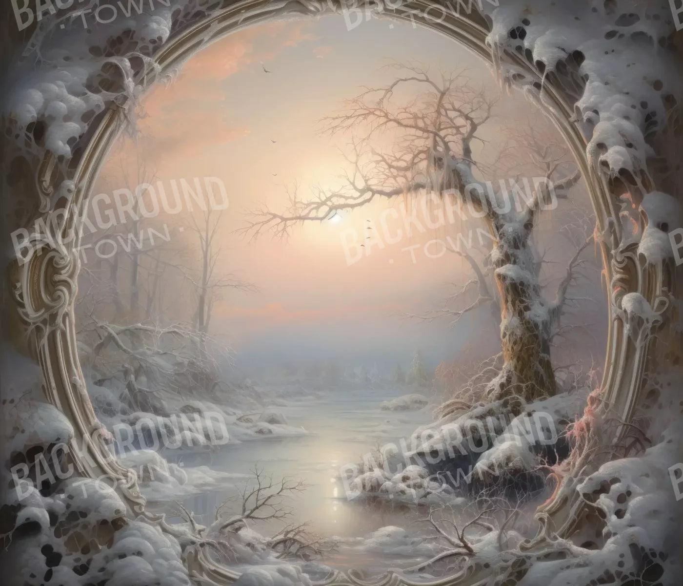 Winter Wonderland Scene 12X10 Ultracloth ( 144 X 120 Inch ) Backdrop