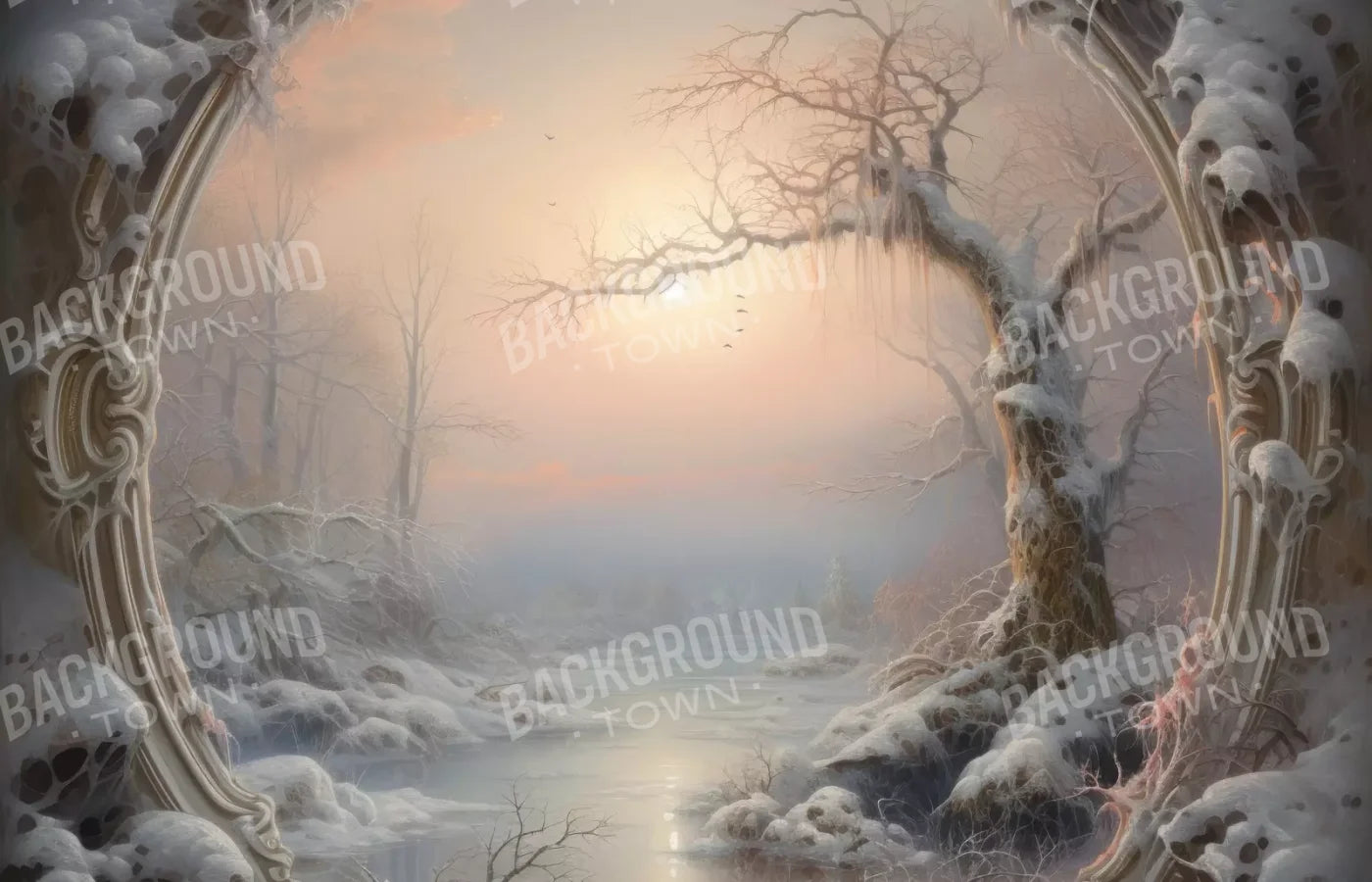 Winter Wonderland Scene 12X8 Ultracloth ( 144 X 96 Inch ) Backdrop