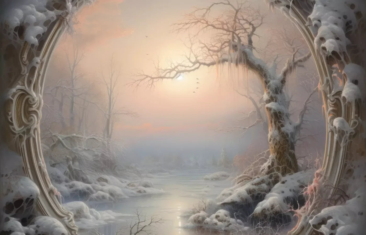 Winter Wonderland Scene 12X8 Ultracloth ( 144 X 96 Inch ) Backdrop
