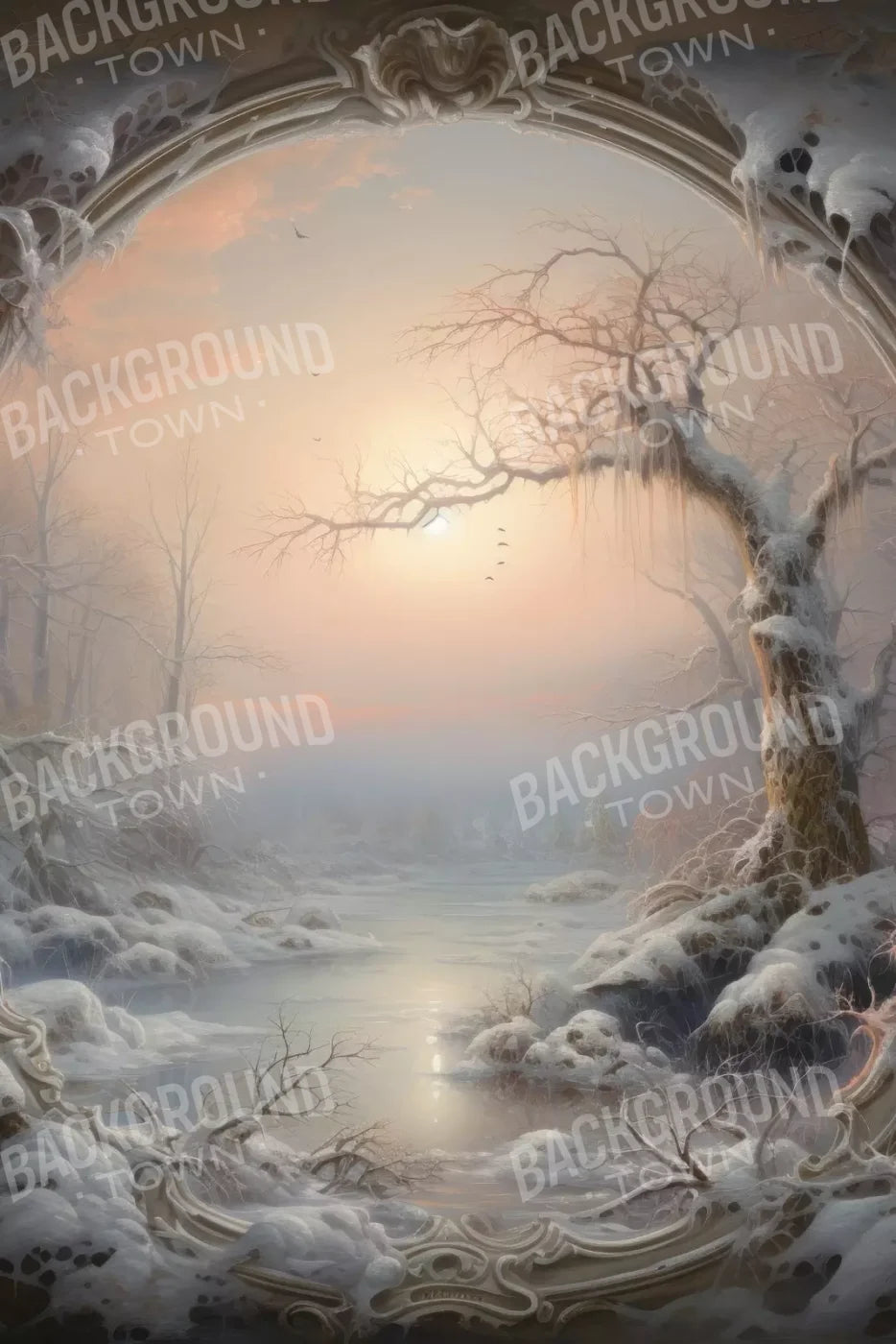 Winter Wonderland Scene 5X8 Ultracloth ( 60 X 96 Inch ) Backdrop