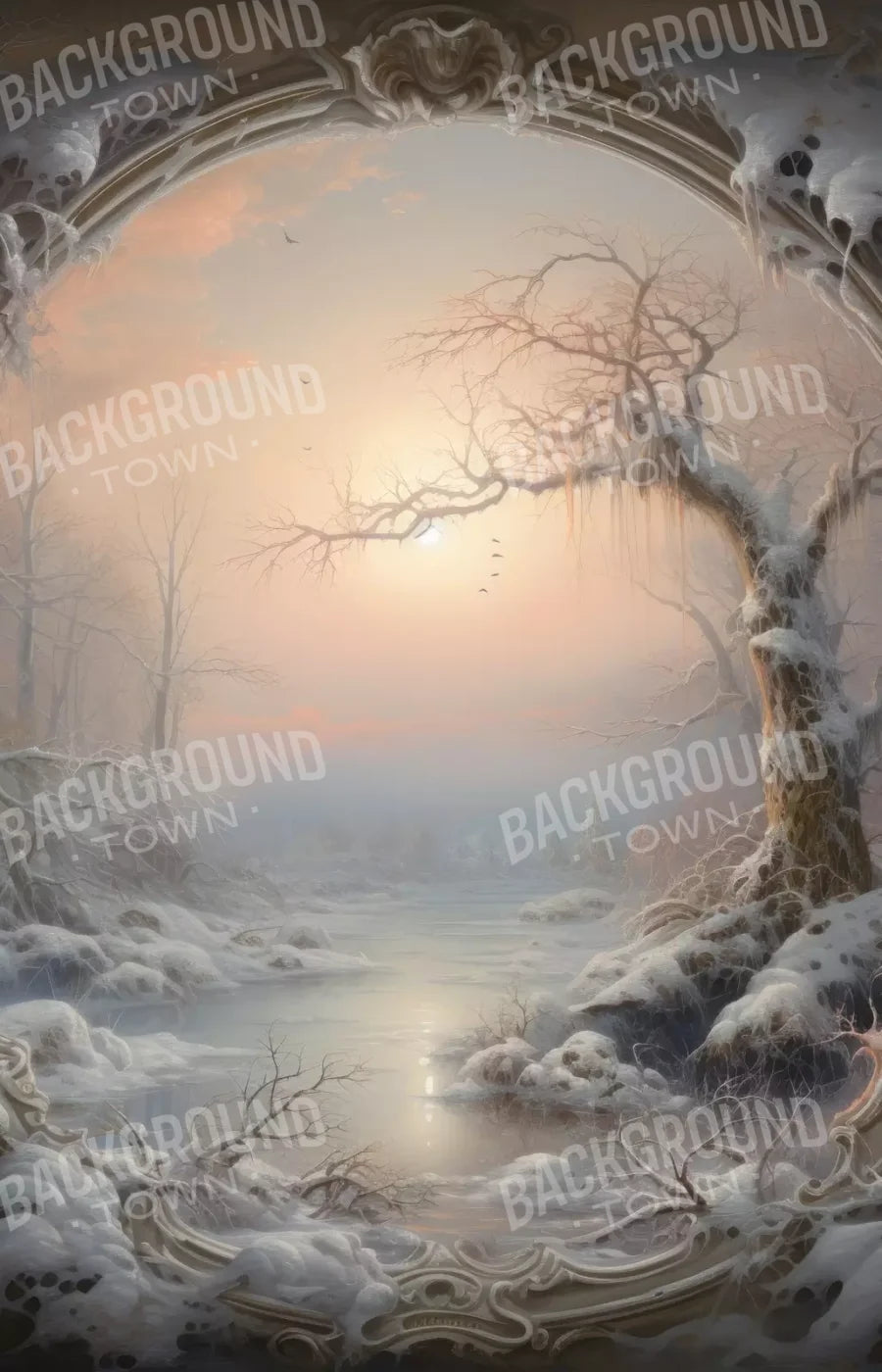 Winter Wonderland Scene 8X12 Ultracloth ( 96 X 144 Inch ) Backdrop