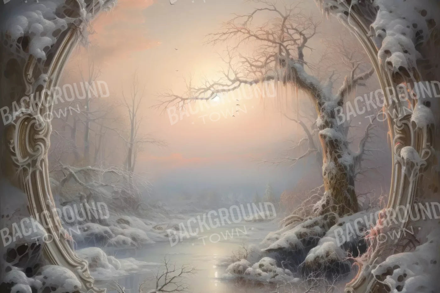 Winter Wonderland Scene 8X5 Ultracloth ( 96 X 60 Inch ) Backdrop
