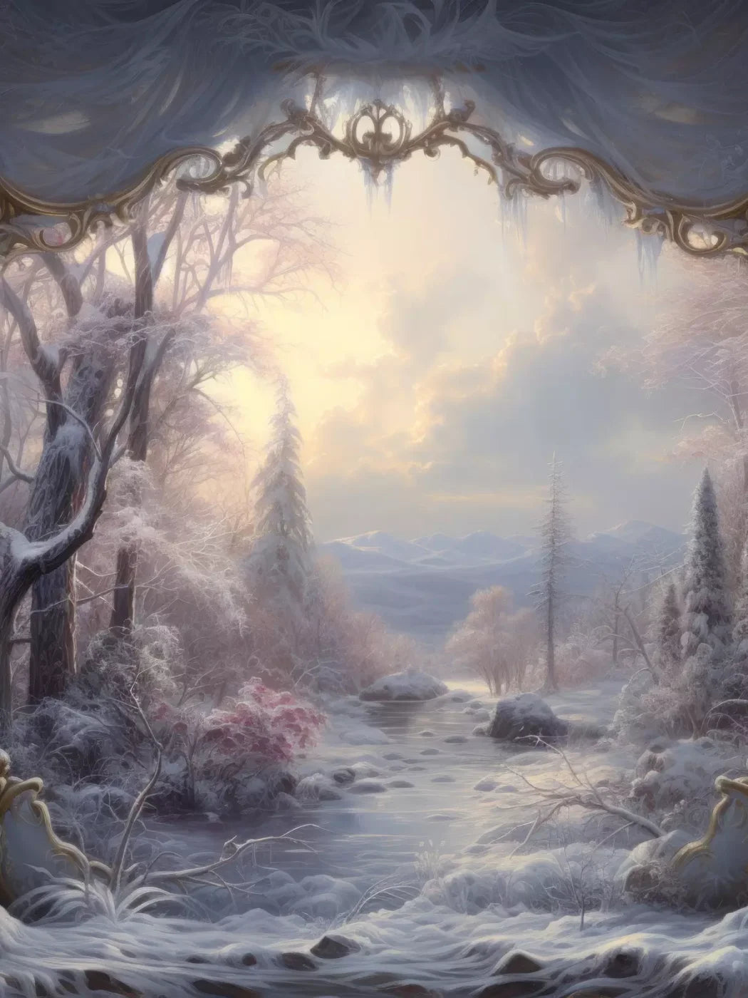 Winter Wonderland View 8X10 Fleece ( 96 X 120 Inch ) Backdrop