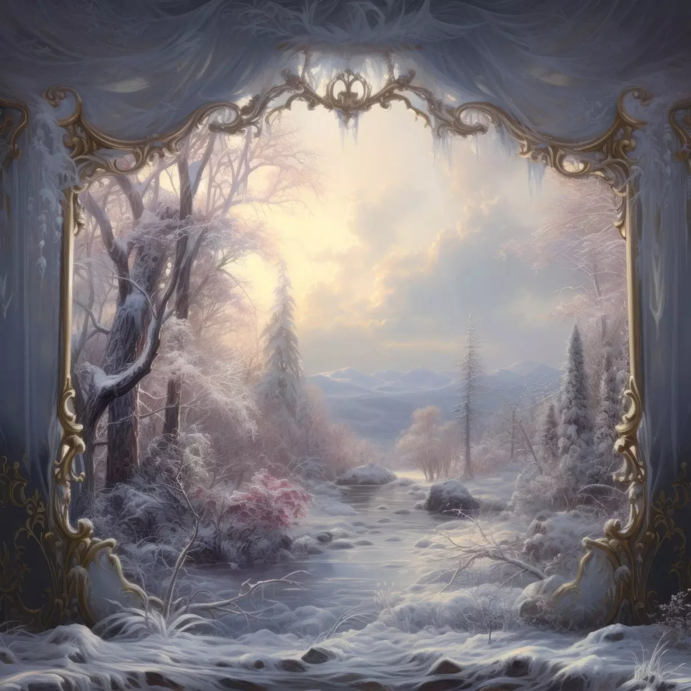 Winter Wonderland View 8X8 Fleece ( 96 X Inch ) Backdrop