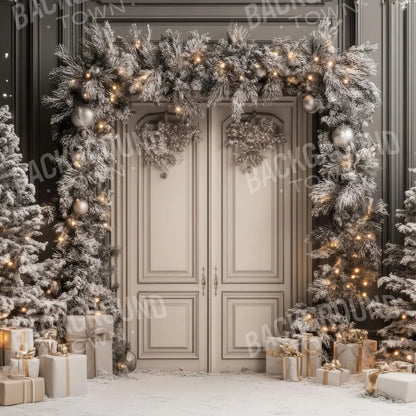 Wintery Christmas Doors 10’x10’ UltraCloth (120 x 120 inch) Backdrop