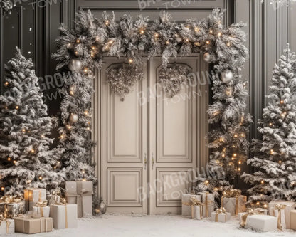 Wintery Christmas Doors 10’x8’ Fleece (120 x 96 inch) Backdrop