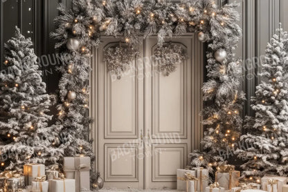 Wintery Christmas Doors 12’x8’ UltraCloth (144 x 96 inch) Backdrop