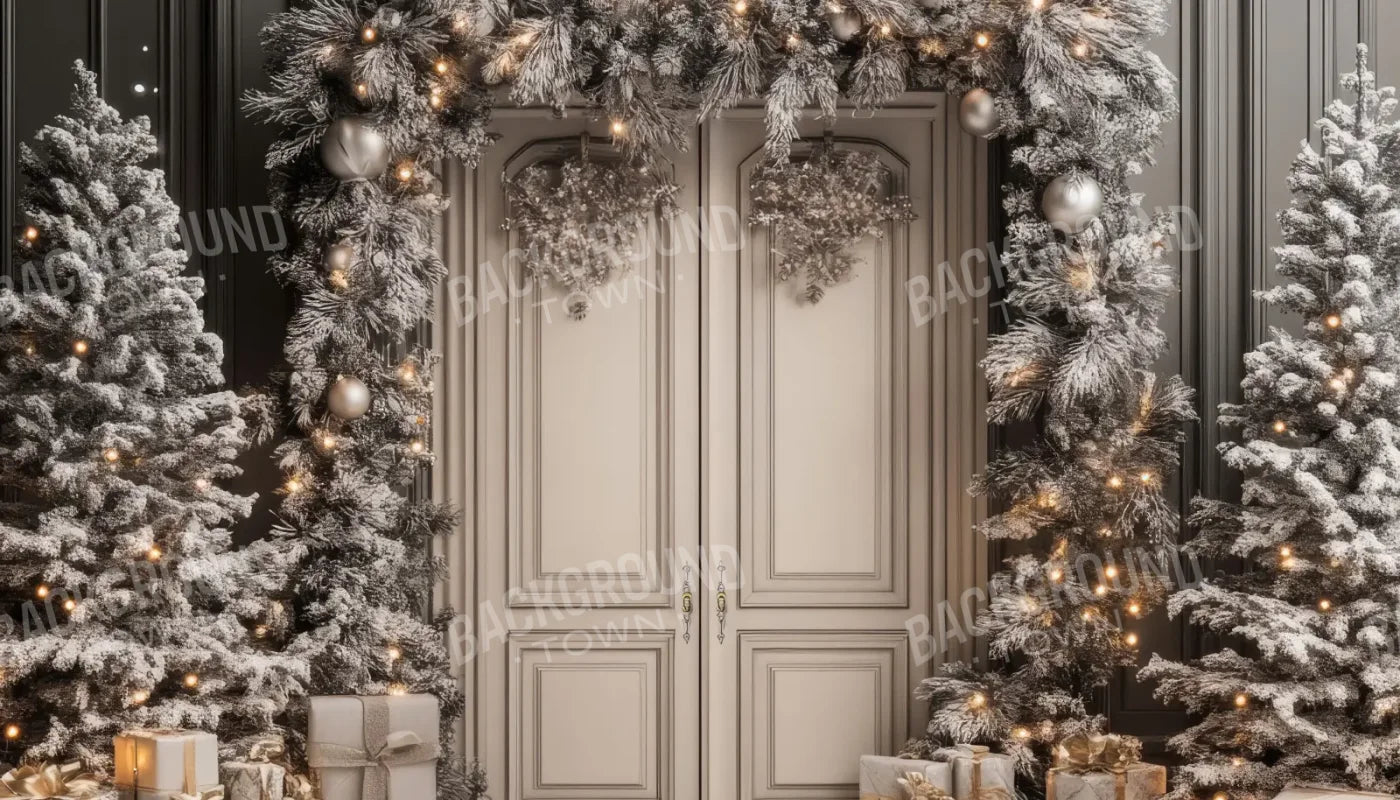 Wintery Christmas Doors 14’x8’ UltraCloth (168 x 96 inch) Backdrop