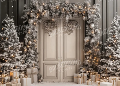 Wintery Christmas Doors 7’x5’ UltraCloth (84 x 60 inch) Backdrop