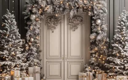 Wintery Christmas Doors Backdrop